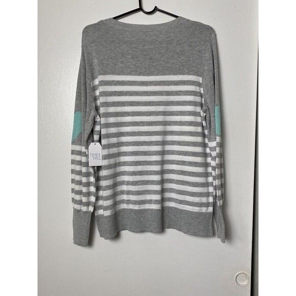 Time And Tru Sweater Top Gray Striped Size XL Pullover Long Sleeve 16-18 - Picture 5 of 13